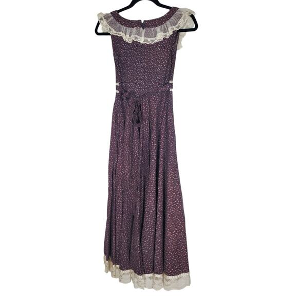 Gunne Sax Rare Prairie Boho Purple Floral Calico Dress Sz 5 vintage gold label - Picture 5 of 14